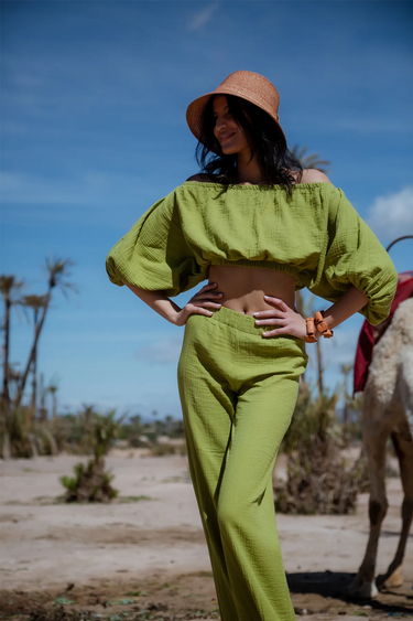 DUNİA Cotton Crop Top and Palazzo Trousers Set