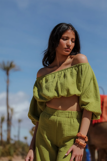 DUNİA Cotton Crop Top and Palazzo Trousers Set