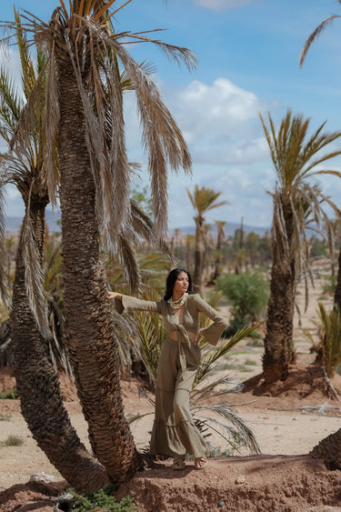 JAMİLA Cotton Crop Top and Palazzo Trousers Set