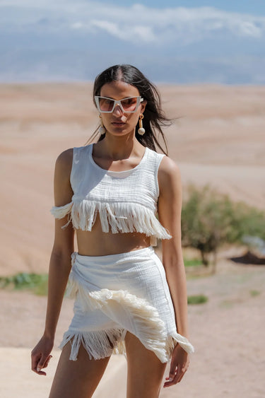 DALİLA Cotton Tasselled Crop and Skirt Set