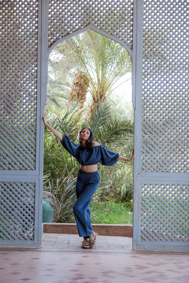 DUNİA Cotton Crop Top and Palazzo Trousers Set