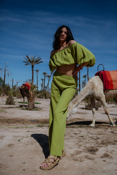 DUNİA Cotton Crop Top and Palazzo Trousers Set