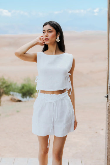 RABBA Cotton Crop Top and Shorts Set
