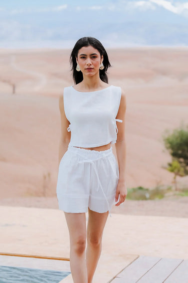 RABBA Cotton Crop Top and Shorts Set
