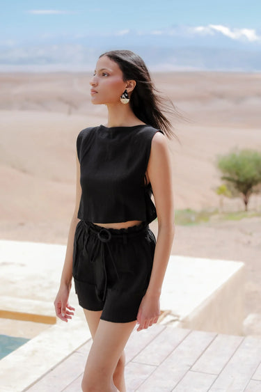 RABBA Cotton Crop Top and Shorts Set