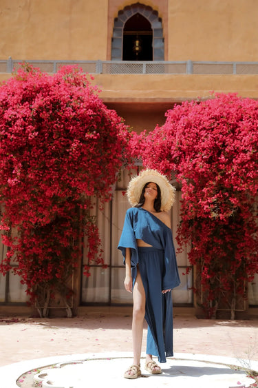 LEİLA Cotton Crop Top and Slit Skirt Set