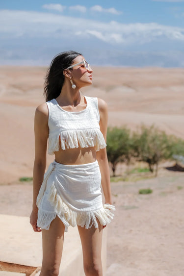 DALİLA Cotton Tasselled Crop and Skirt Set