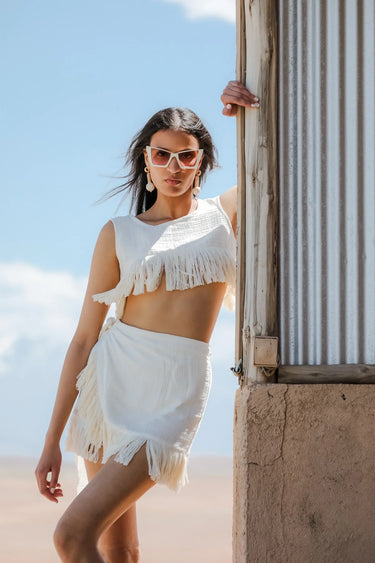 DALİLA Cotton Tasselled Crop Top