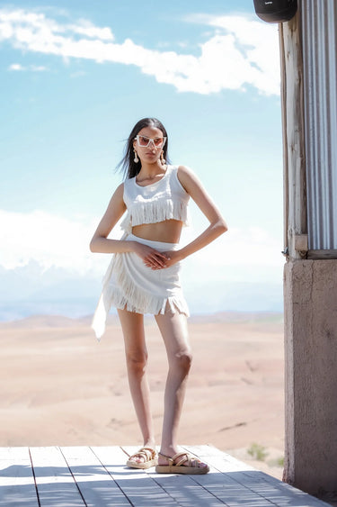 DALİLA Cotton Tasselled Sarong Skirt