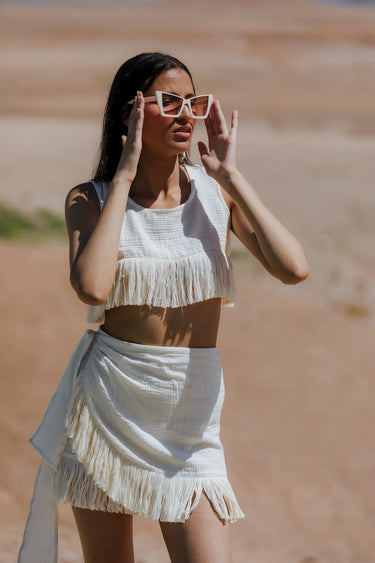 DALİLA Cotton Tasselled Crop and Skirt Set