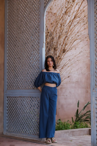 DUNİA Cotton Crop Top and Palazzo Trousers Set