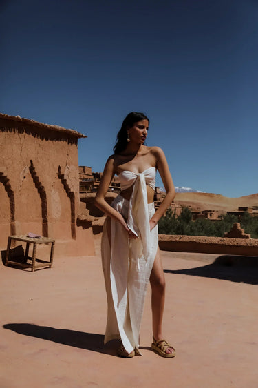 AİCHA Cotton Shawl Crop Top and Slit Pants Set