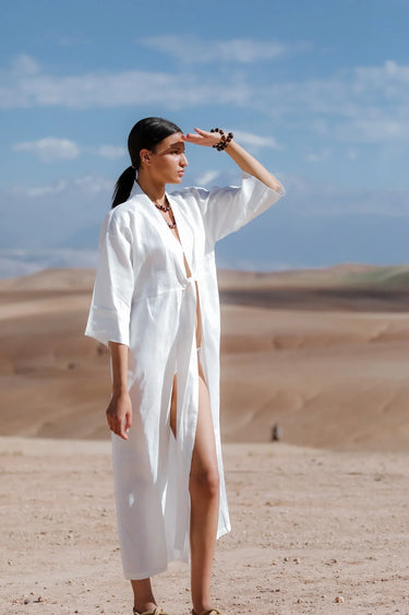 GHİZLANE Linen Long Kimono