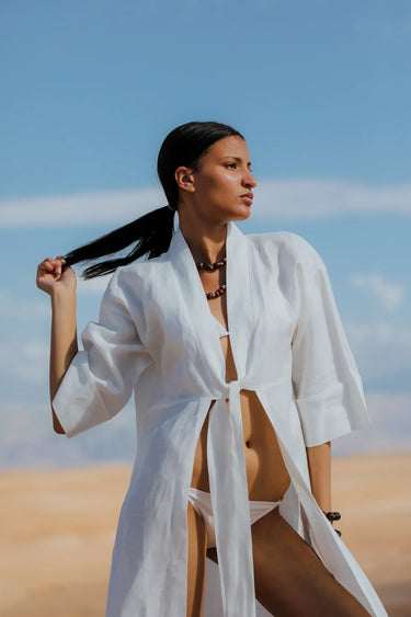 GHİZLANE Linen Long Kimono