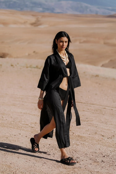 GHİZLANE Linen Long Kimono